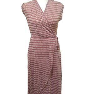 Women's Red and White Stripped Maxi Wrap Dress